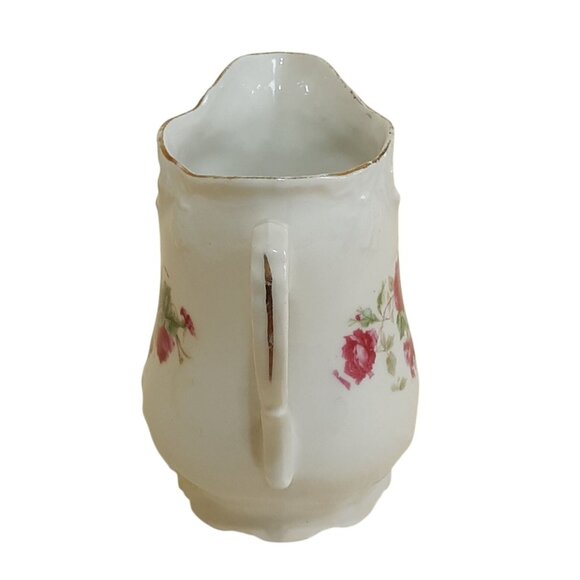 Vintage Floral Porcelain Creamer Pitcher With Rose Design & Ornate Handle - Picture 6 of 9
